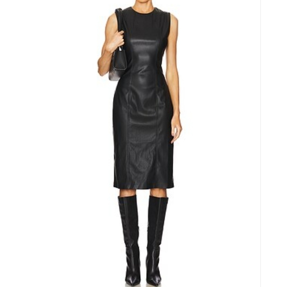 WeWoreWhat Black Vegan Leather Muscle Tank Midi Dress, Size Medium